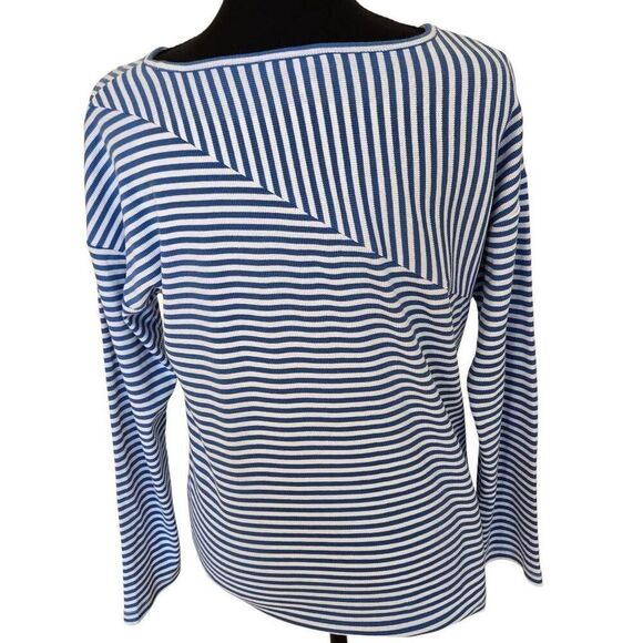 T By Talbots Womens Striped Cotton Blend Ribbed Knit Tee Blue White Small - Picture 4 of 10